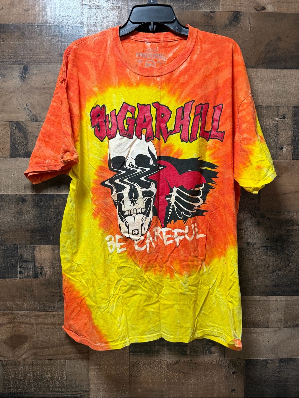 Sugarhill Be Grateful T Shirt 2XL Orange Yellow Tie Dye Skull Graphic Tee XXL